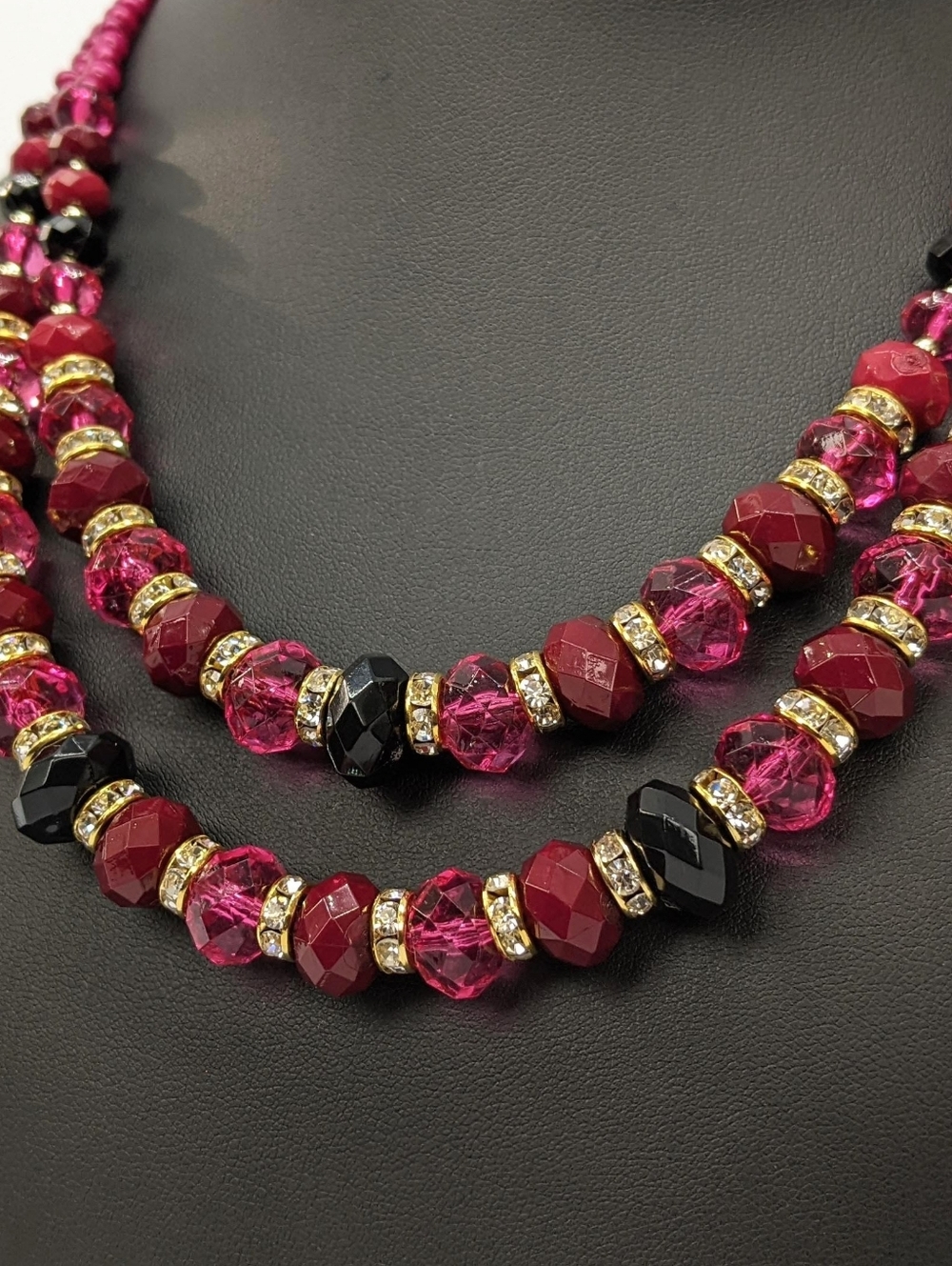 Vintage Designer Necklace - Shimmering Berry Crystal Double Strand